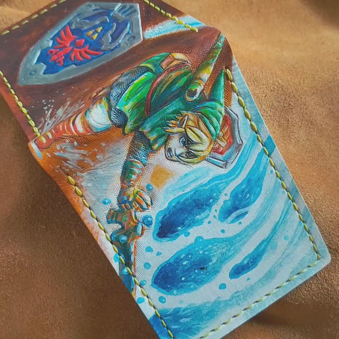 Powered up Sword Hyrule shield leather wallet- Leather Bifold Wallet - Handcrafted Legend of Zelda Wallet - Link Wallet