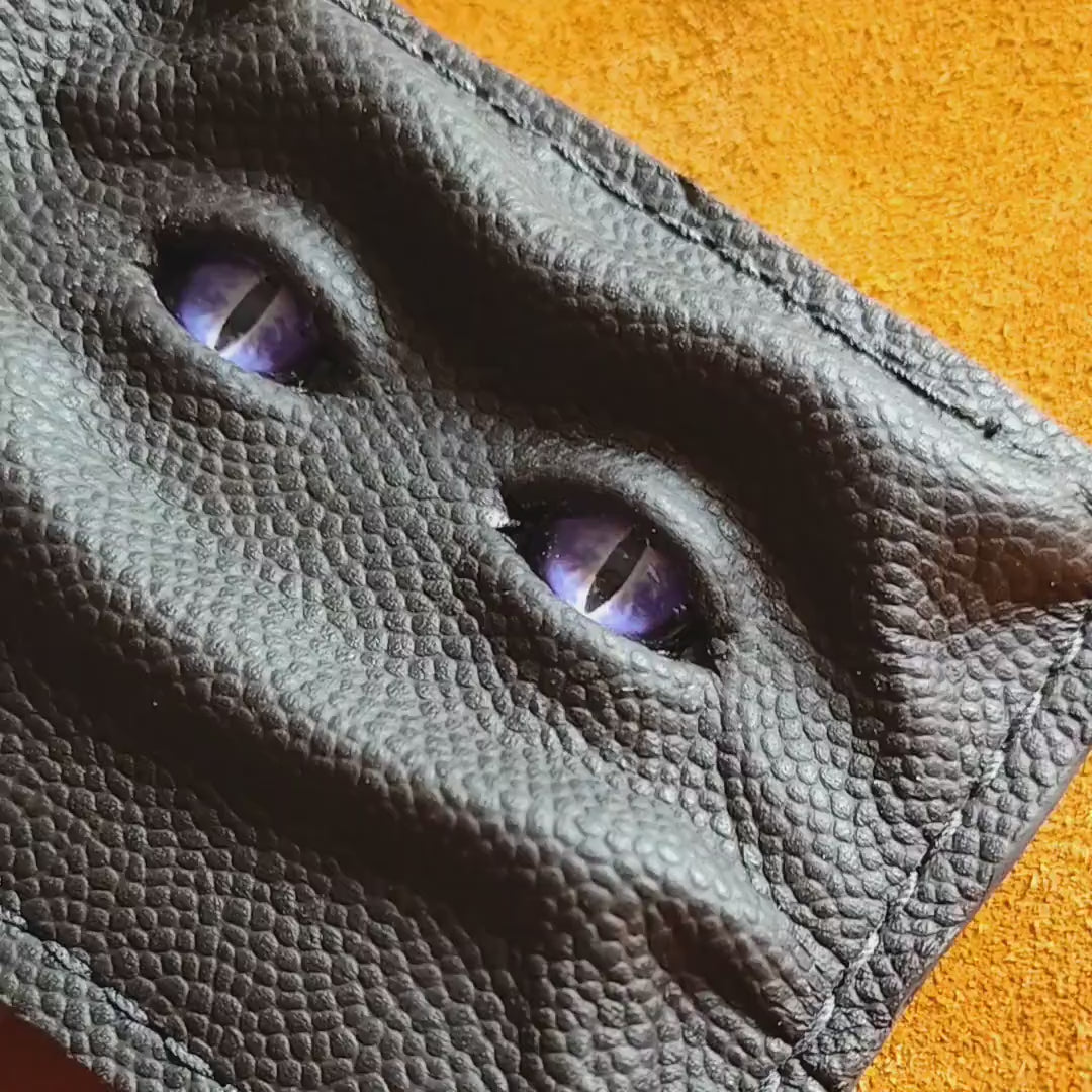Purple eyes Schmuggle face leather wallet - Necromonicon - demon eyes - Leather wallet.