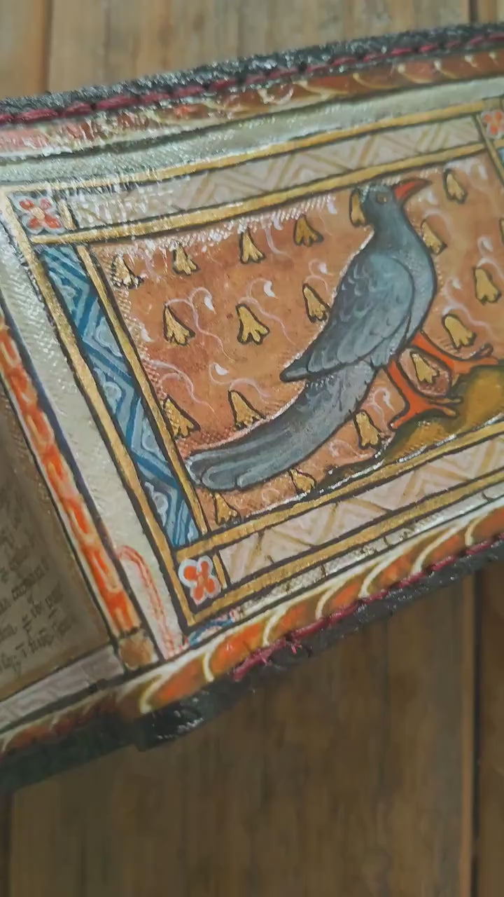 The Coot Marginalia medieval leather wallet- Dark Brown and ivory colour - Leather Bifold Wallet - Handcrafted