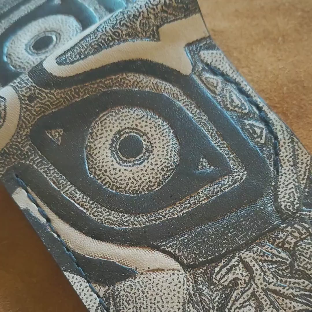 Stippled Majoras Mask leather wallet-  - Leather Bifold Wallet - Handcrafted Legend of Zelda Wallet -