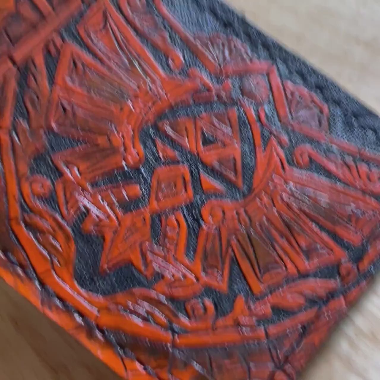 Wind Waker stained glass Hyrule Crest leather wallet- Burnt orange colour - Leather Bifold Wallet - Handcrafted Legend of Zelda Wallet -