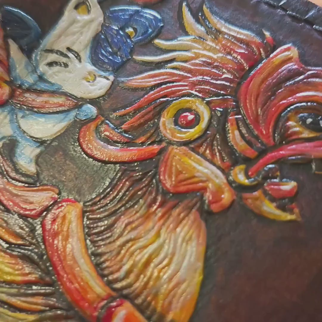 FF14 Gold Chocobo and moogle Rider - dark brown Leather Bifold Wallet - Handcrafted Final Fantasy 14 inspired Wallet -