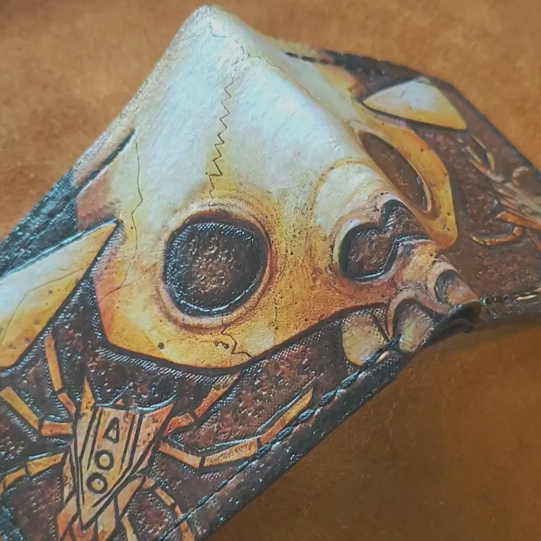 Gold Skulltula Skull Kid leather wallet- soft Leather Bifold Wallet - Geek Leather Gift - Handcrafted Legend of Zelda Wallet - Link Wallet