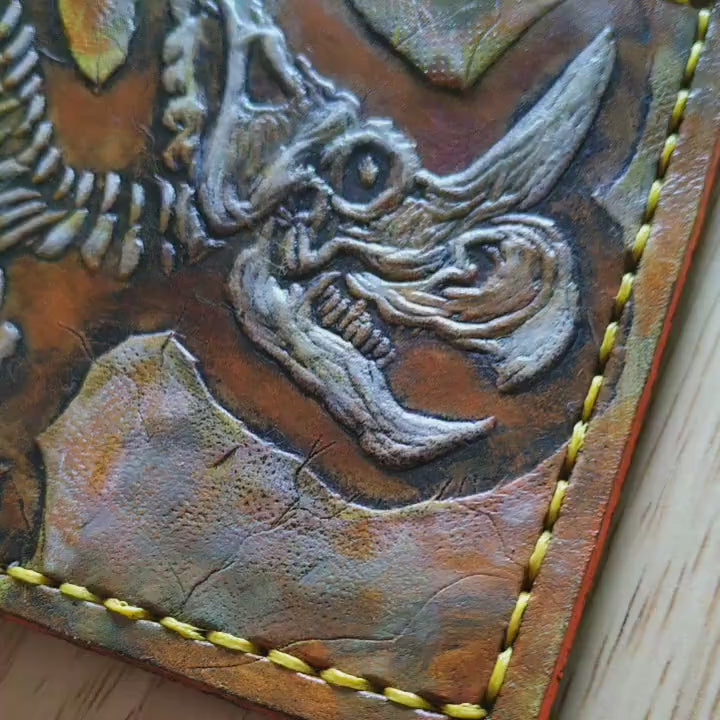 Ceratopsian Fossil - Leather Bifold Wallet - you choose the same as the listing photo or mettalic gold, brown or black for the fossil -