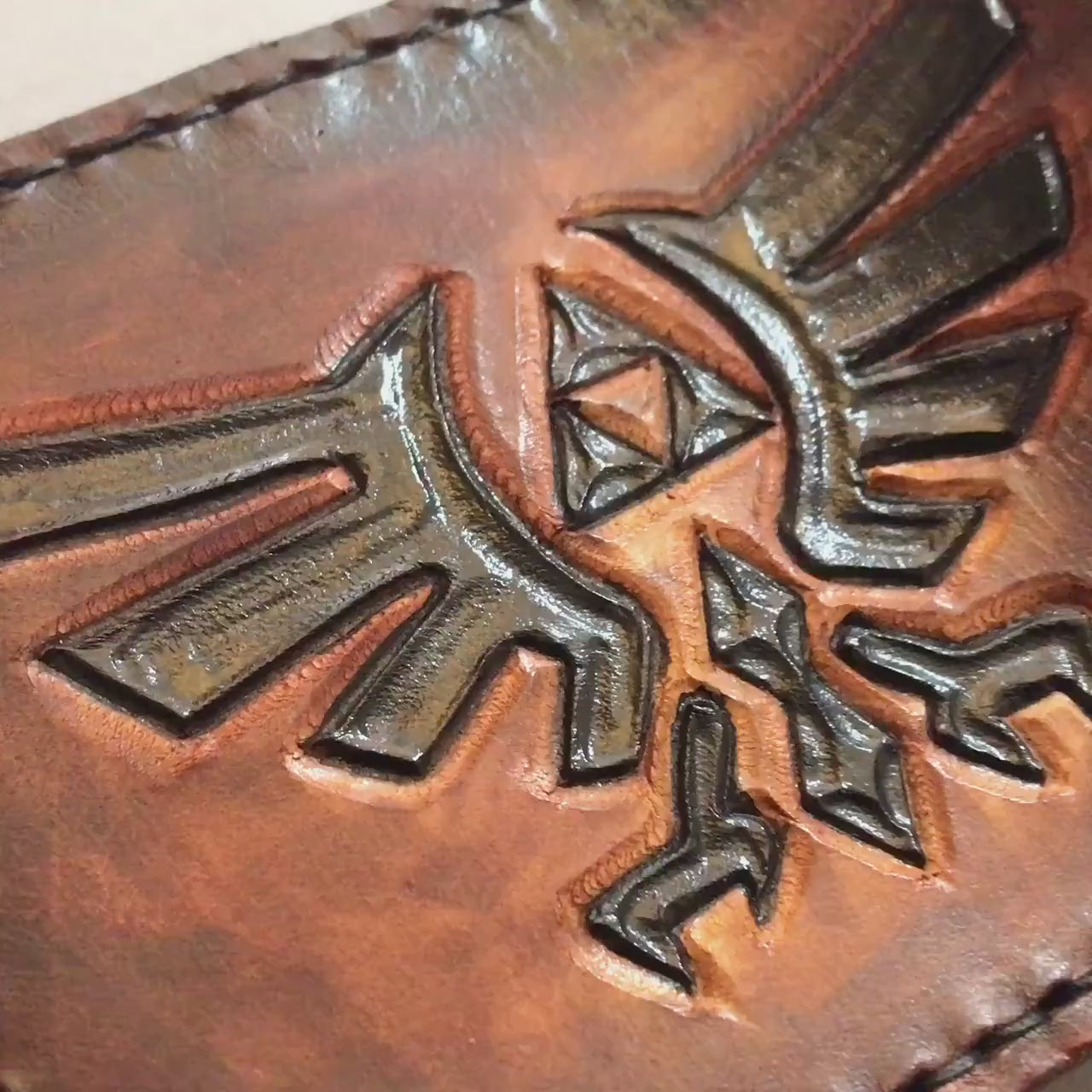 Triforce and Holy Relics - Black Hyrule version -  leather wallet- Leather Bifold Wallet - Handcrafted Legend of Zelda Wallet - Link Wallet