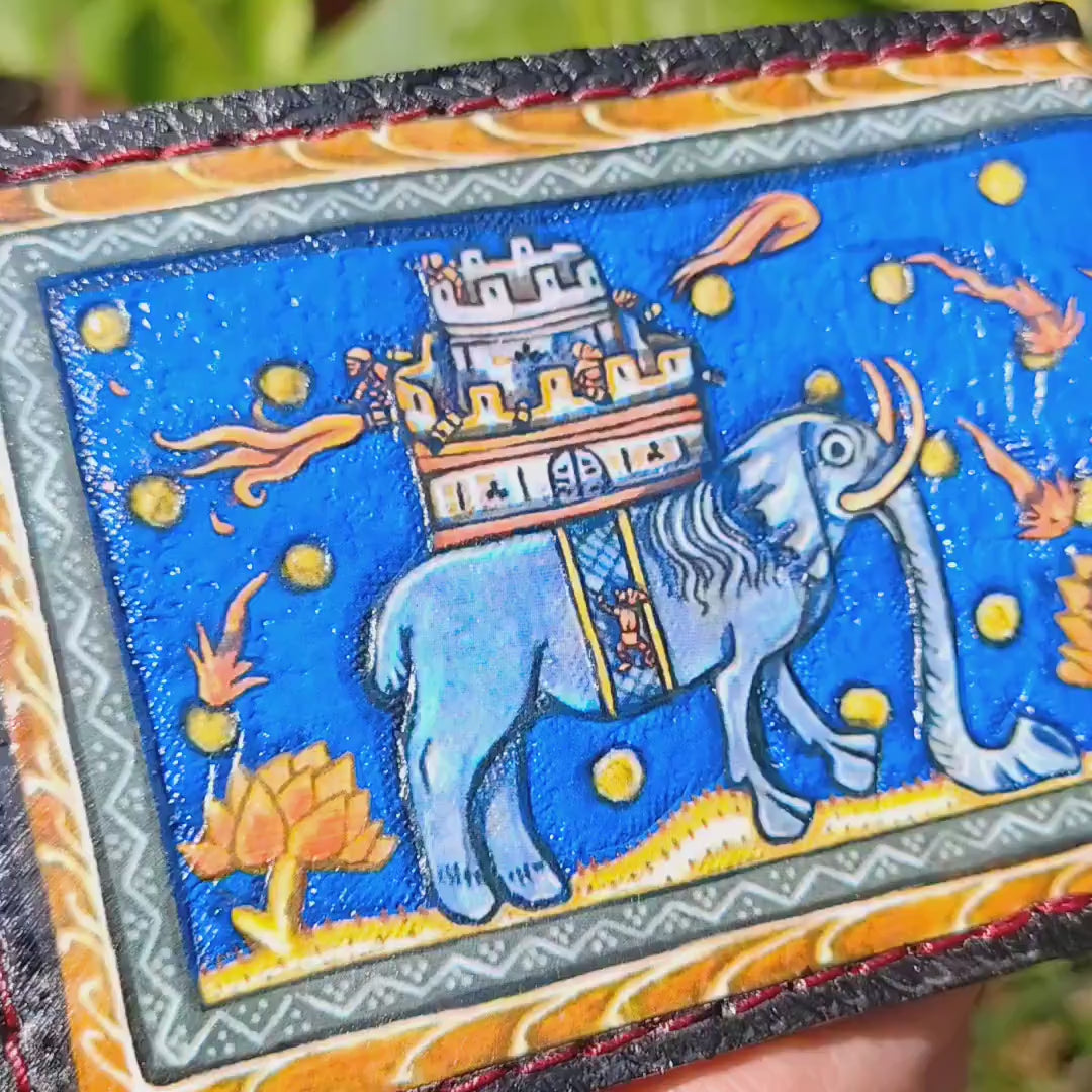 Castle Elephant marginalia leather wallet- Leather Bifold Wallet - Handcrafted