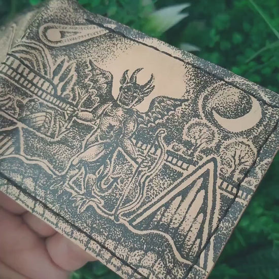 Halloween Devil and Skeleton - leather wallet- medieval - Leather Bifold Wallet - Handcrafted