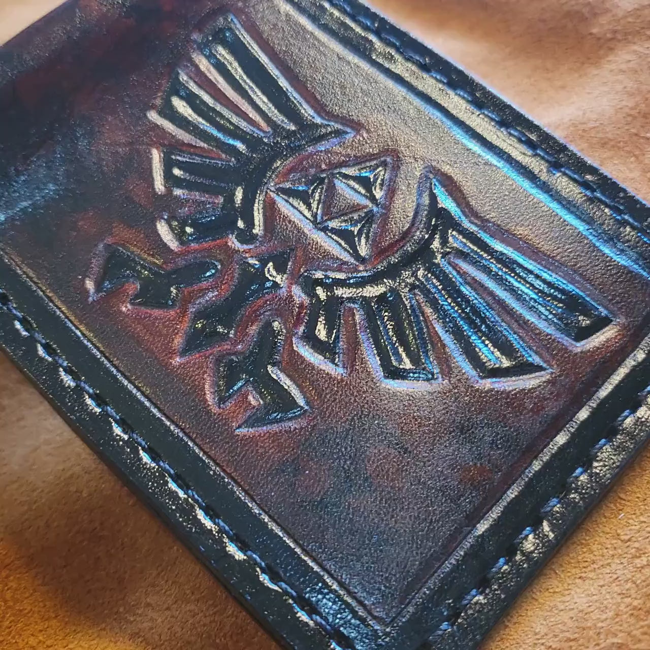 Dark Brown Majora Hyrule leather wallet- Leather Bifold Wallet - Handcrafted Legend of Zelda Wallet - Link Wallet