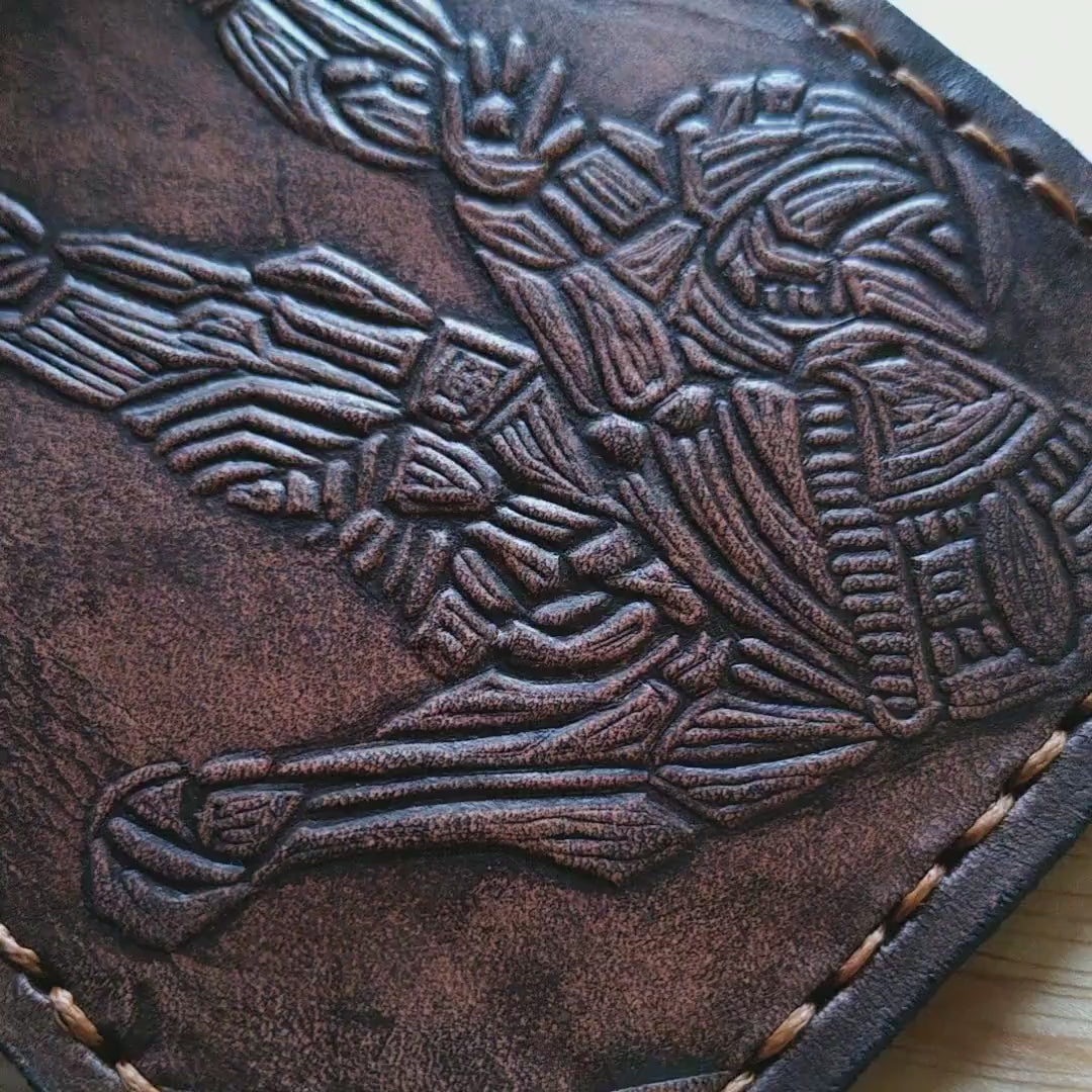 Samus and Ancient Chozo - brown- Leather Bifold Wallet - Handcrafted Wallet -