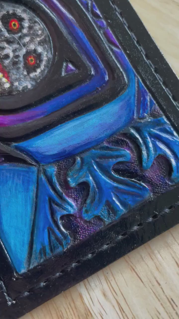 Midnight Majora Moon Eye leather wallet- Leather Bifold Wallet - Handcrafted Legend of Zelda Wallet - Link Wallet