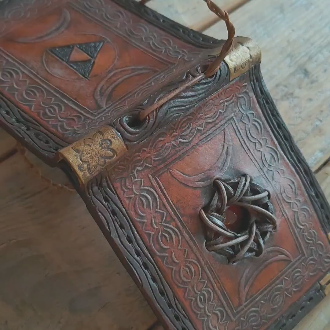 Triforce Spell book style red gem leather wallet - Mystic - Leather wallet.