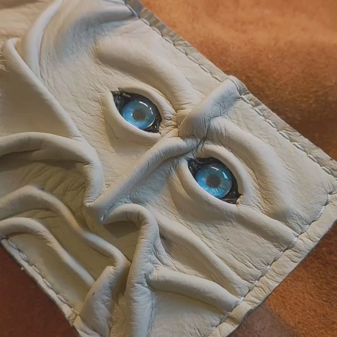 Gnome King Cream Monster Face - Necromonicon - Oz - demon eyes - Leather wallet.