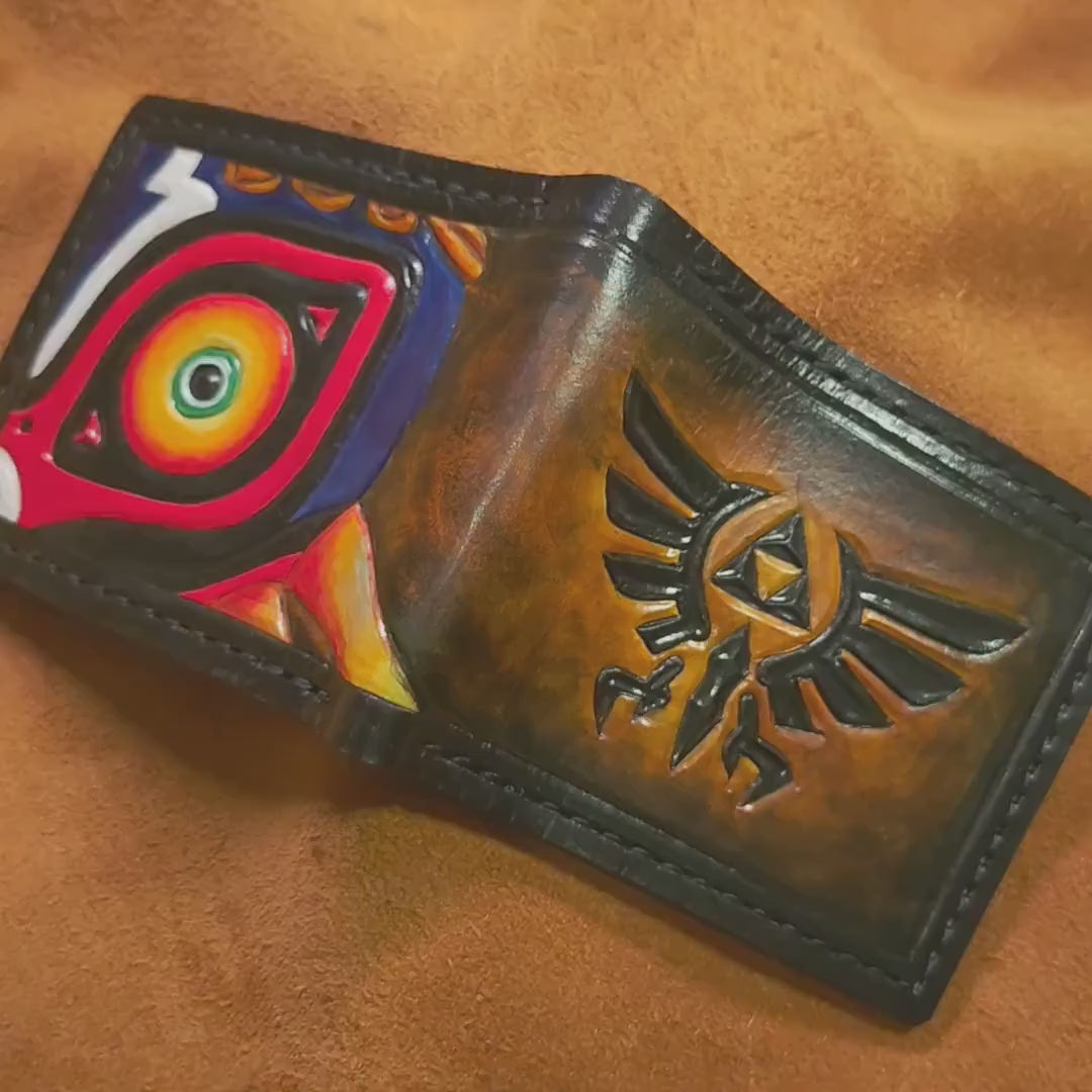 Full Color Majora Hyrule leather wallet- Leather Bifold Wallet - Handcrafted Legend of Zelda Wallet - Link Wallet