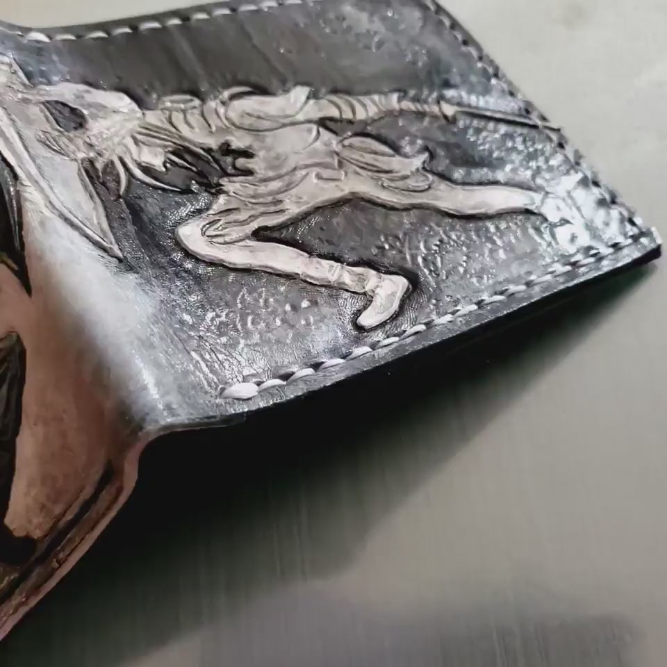 Dark Link - Black and white version - hand carved leather wallet- Leather Bifold Wallet - Handcrafted Legend of Zelda Wallet - Link Wallet