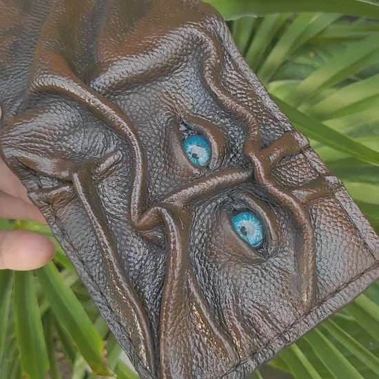 Gnome King - Necromonicon - Oz - Brown version - monster face - Leather wallet.