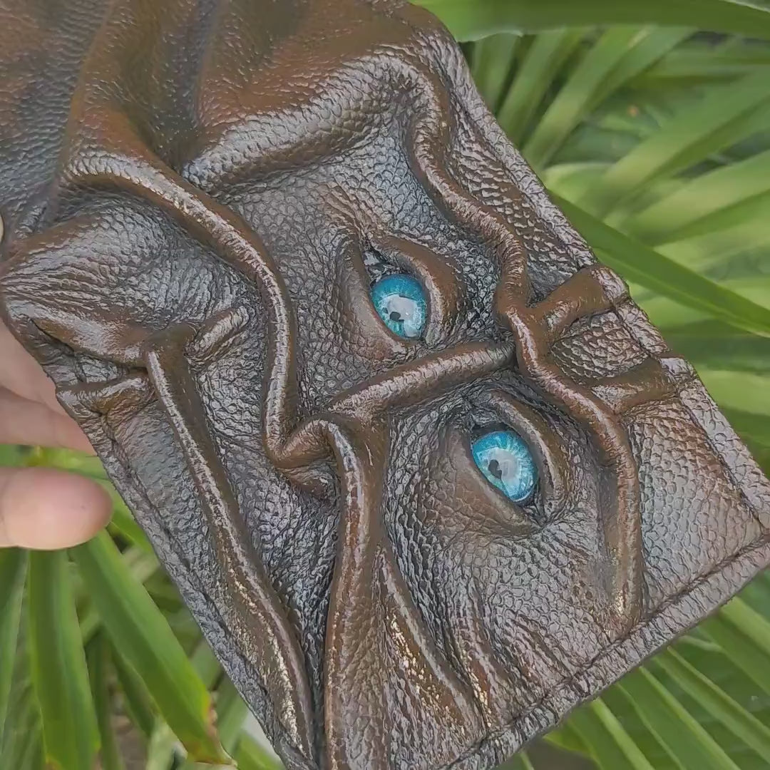 Gnome King - Necromonicon - Oz - Brown version - monster face - Leather wallet.