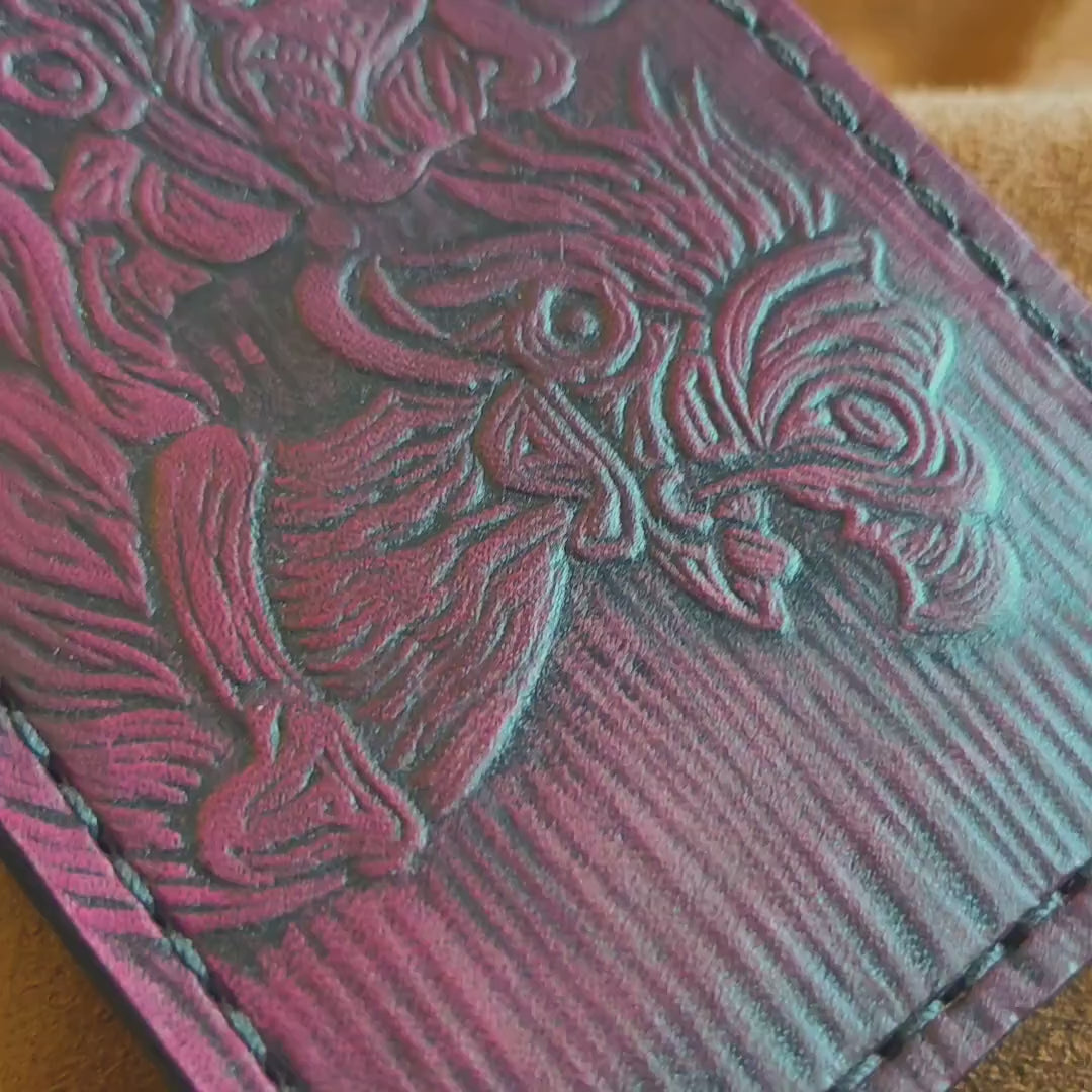 Textured - Chocobo and  Rider - Dark Red version - Leather wallet
