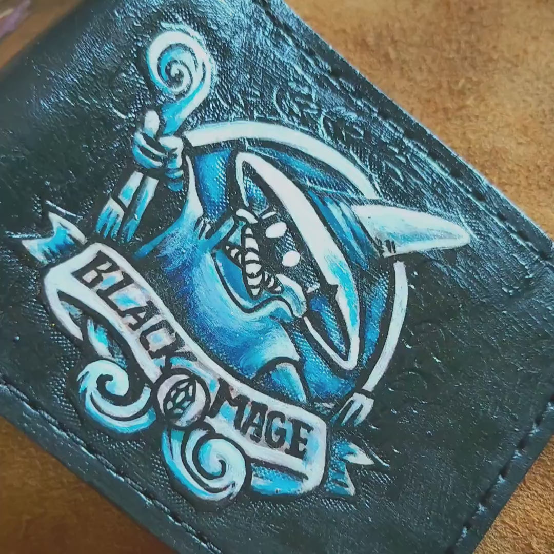Purple Chocobo and Black Mage - Leather Bifold Wallet - Handcrafted Final Fantasy inspired Wallet -