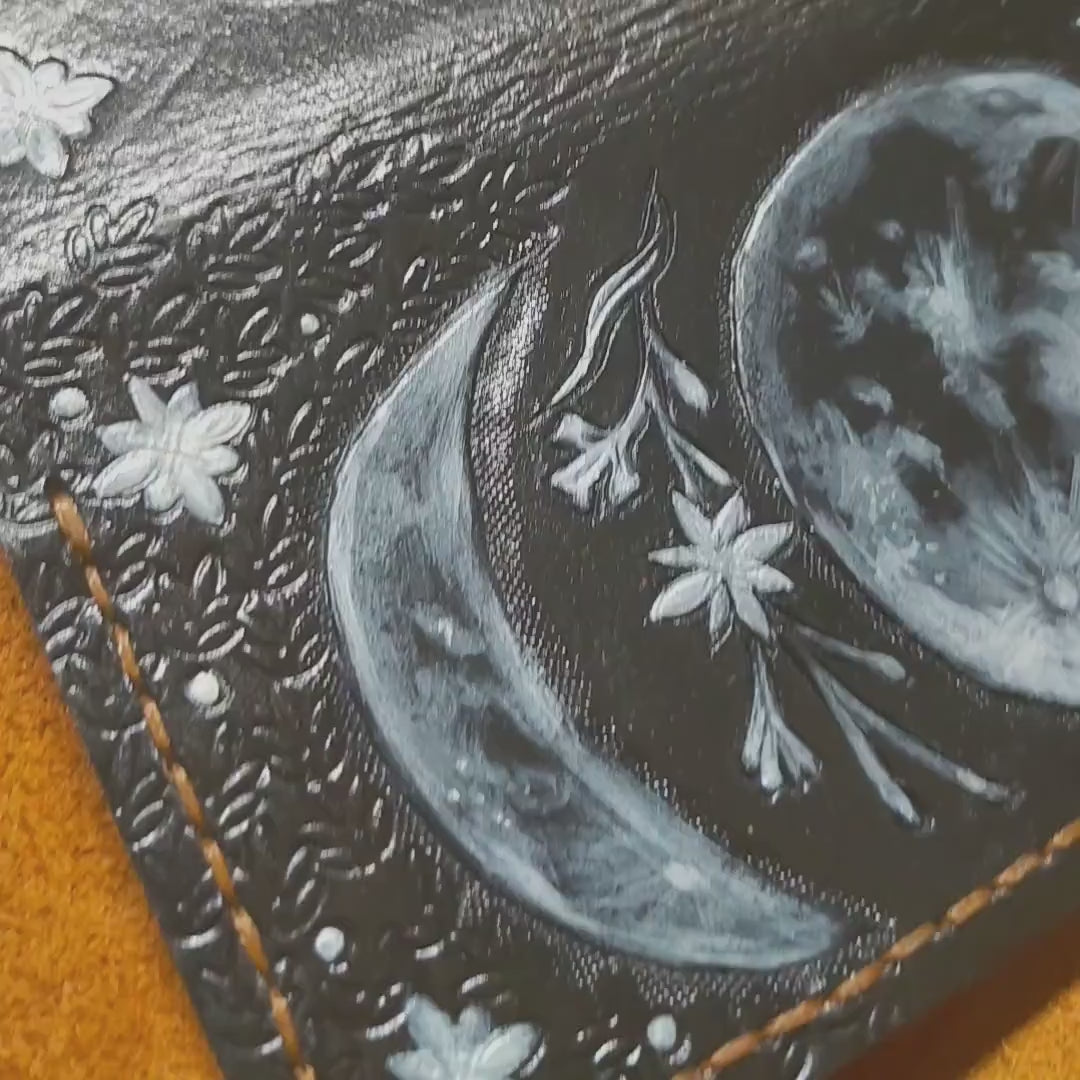 Moon Phases - long version - Leather Bifold Wallet