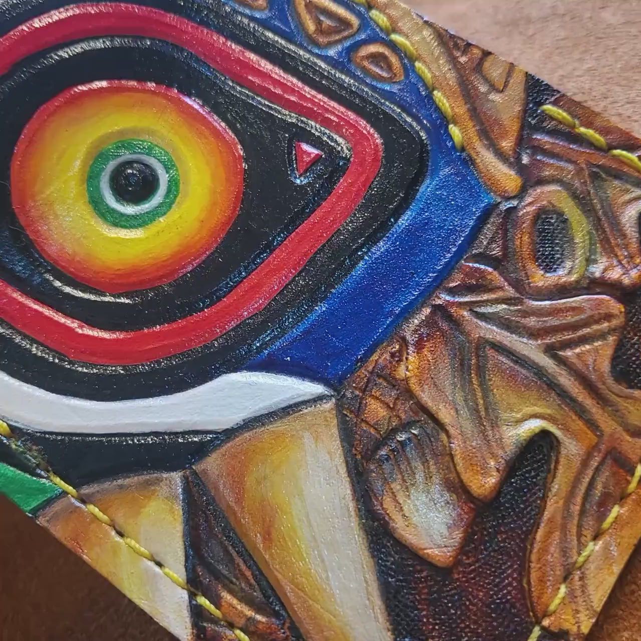 Song of Storms Majoras Mask leather wallet- Treasure chest pouch - Leather Bifold Wallet - Handcrafted Legend of Zelda Wallet - Link Wallet
