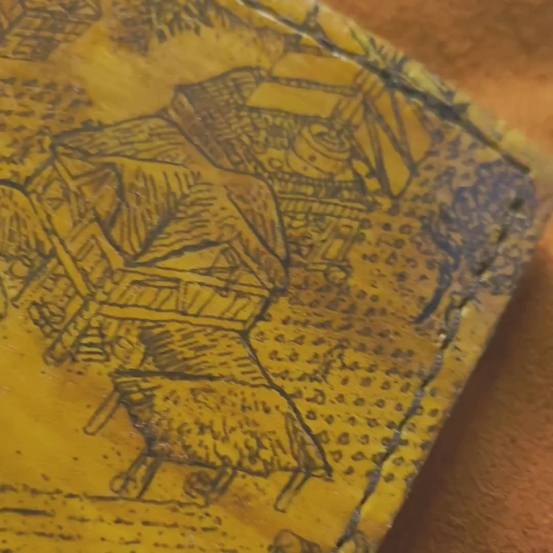 Age Of Empires  leather wallet- Yellow line art version - Leather Bifold Wallet - Handcrafted Wallet - isometric