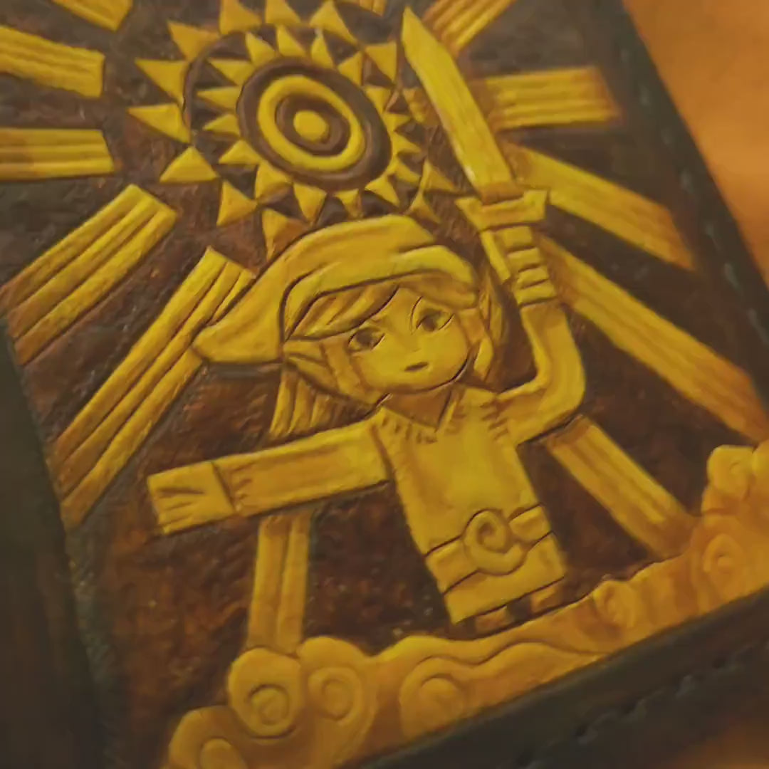 Wind Waker Hyrule Crest leather wallet- Dark Brown and ivory colour - Leather Bifold Wallet - Handcrafted Legend of Zelda Wallet -
