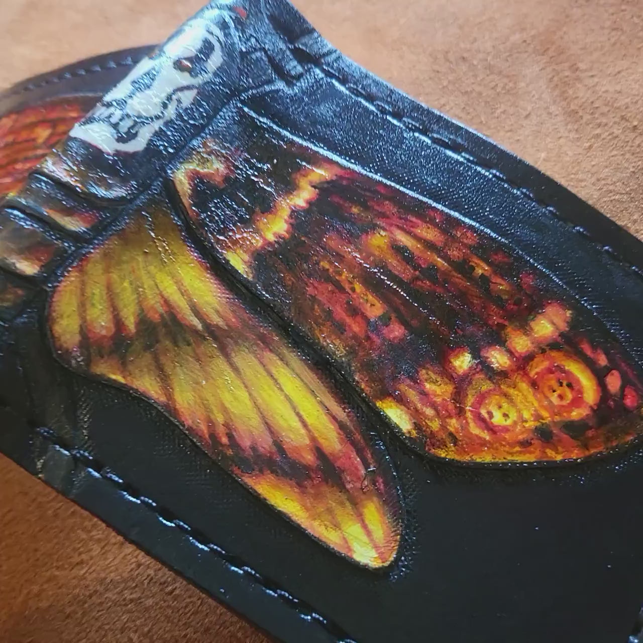 Deaths Head Moth -  black version - Leather Bifold Wallet - Handcrafted Wallet -