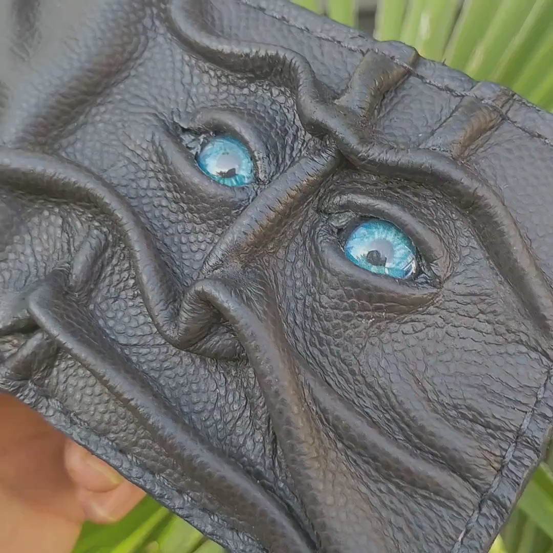 Gnome King - Necromonicon - Gnarled Black version - monster face - Leather wallet.