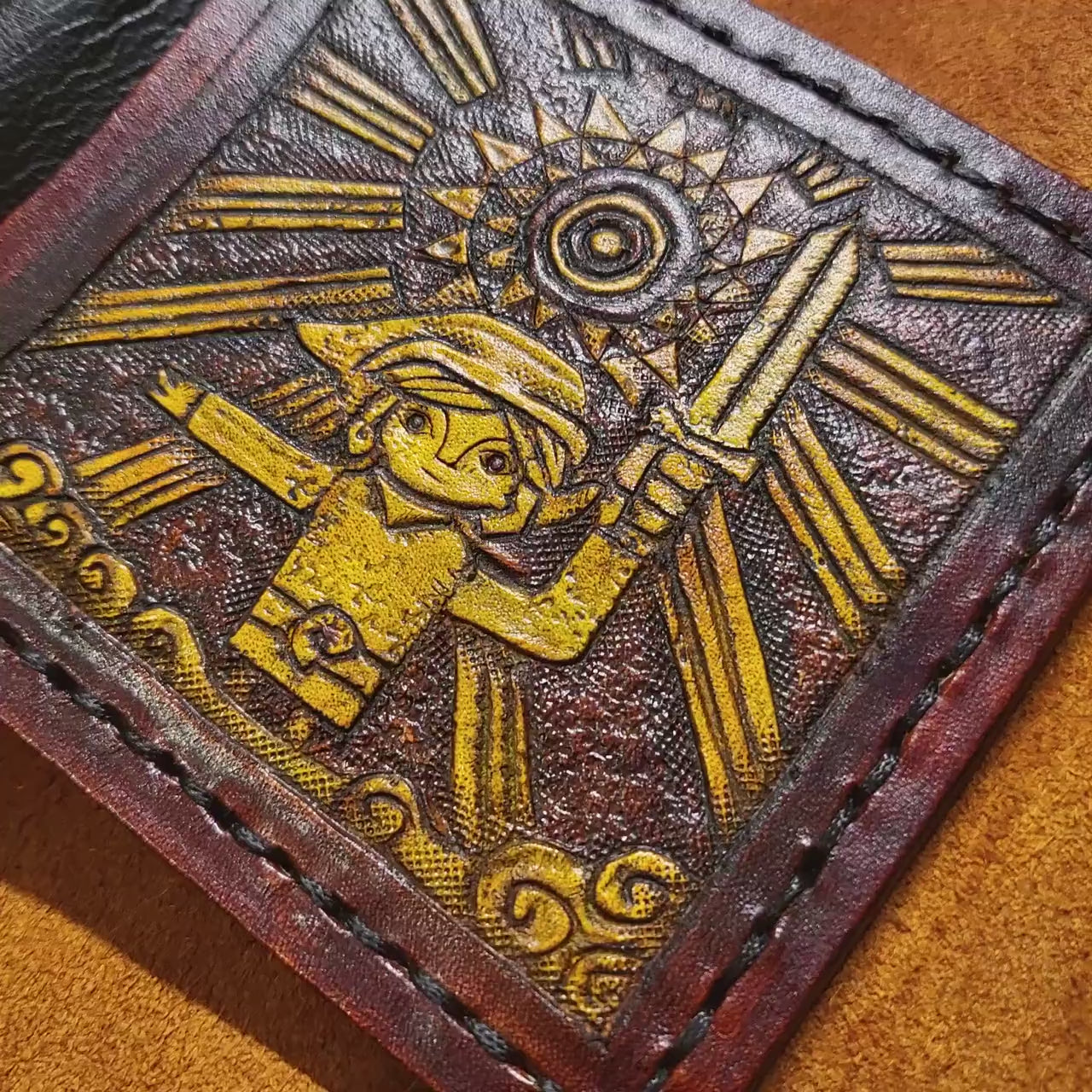Triforce Pearls leather wallet- Dark Brown and ivory colour - Leather Bifold Wallet - Handcrafted Legend of Zelda Wallet - Link Wallet