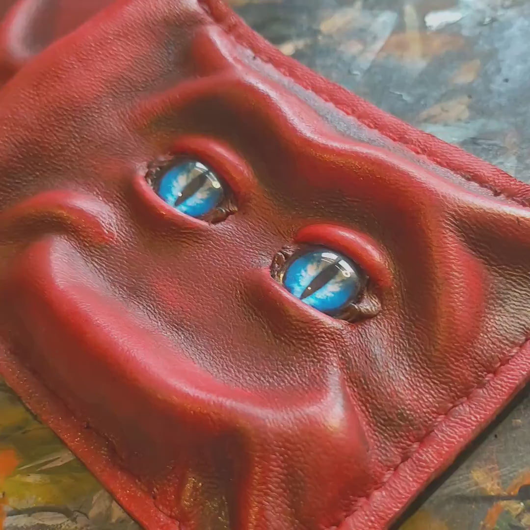 Enderman eyes - Red brown version - Shmuggle face - Necromonicon - demon eyes - Leather wallet.