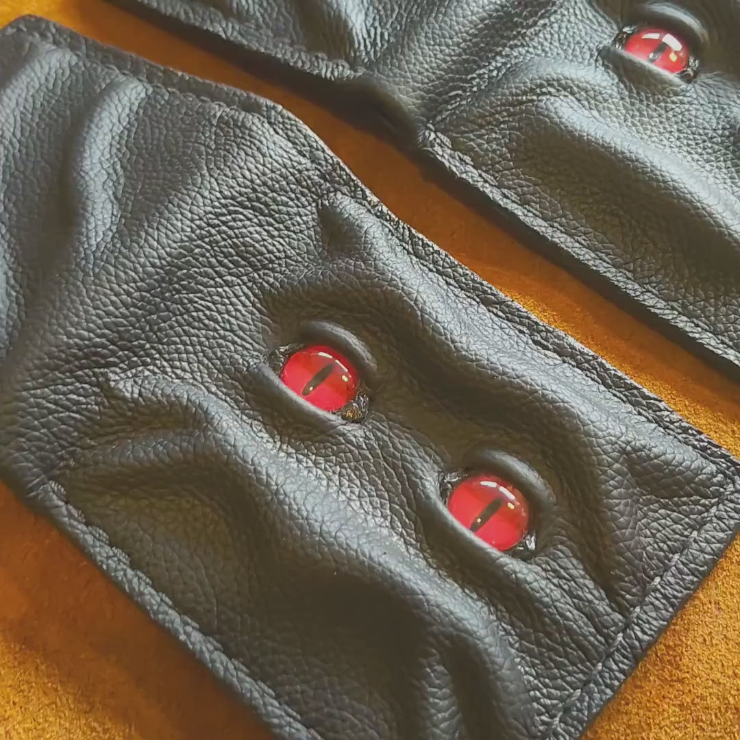 Set of two Red eyes Grumpy and Happy  Schmuggle face leather wallet - Necromonicon - demon eyes - Leather wallet.
