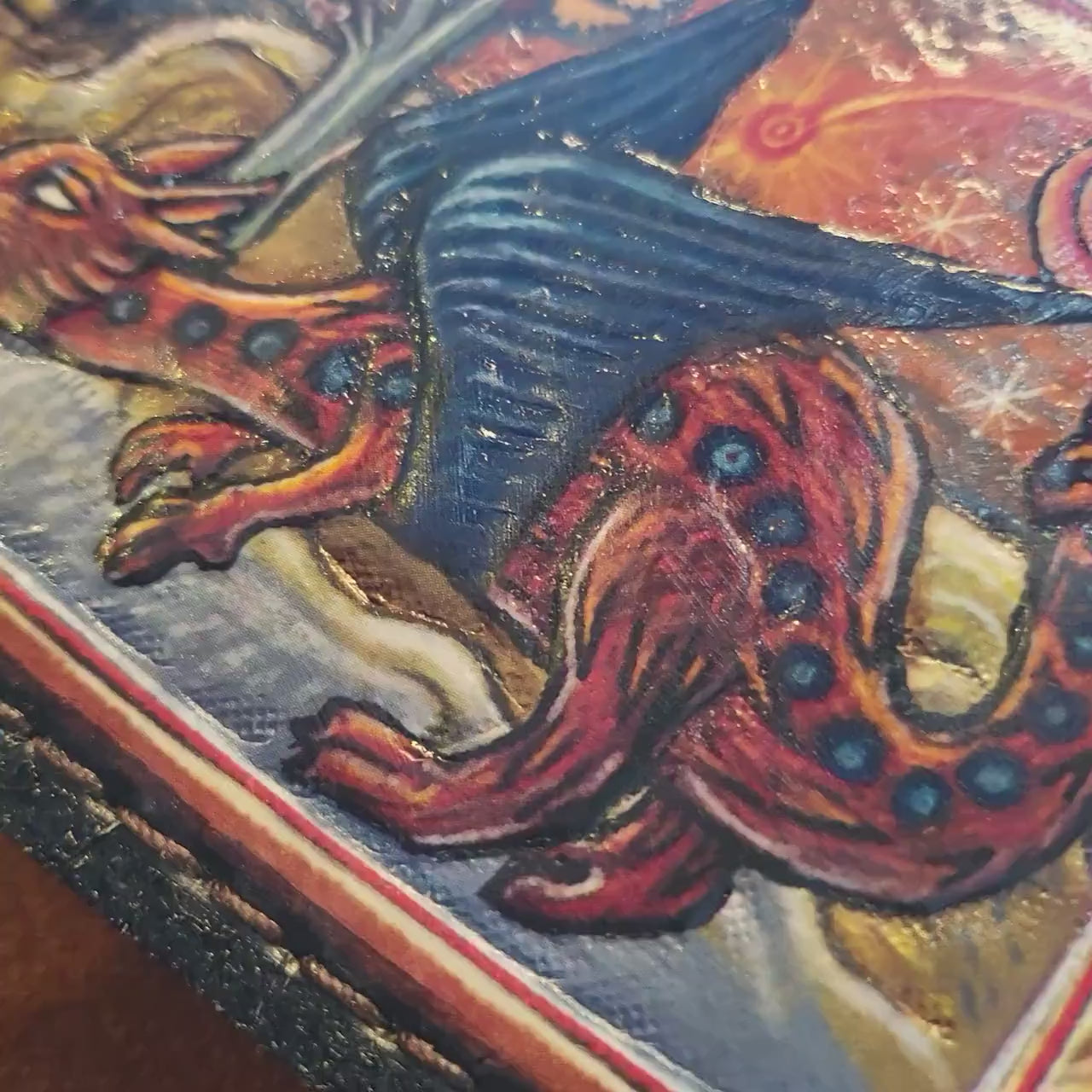 Medieval manuscript pokealchemy -3D textured surface - Hand stamped -Charmander transmutations-evolutions  - Leather Wallet - Handcrafted
