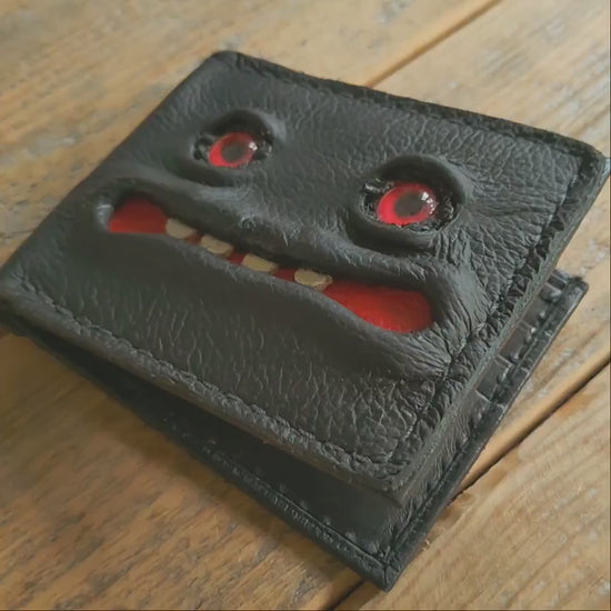 Enderman eyes - Mimic Shmuggle face - Necromonicon -  Red eyes - Leather wallet.