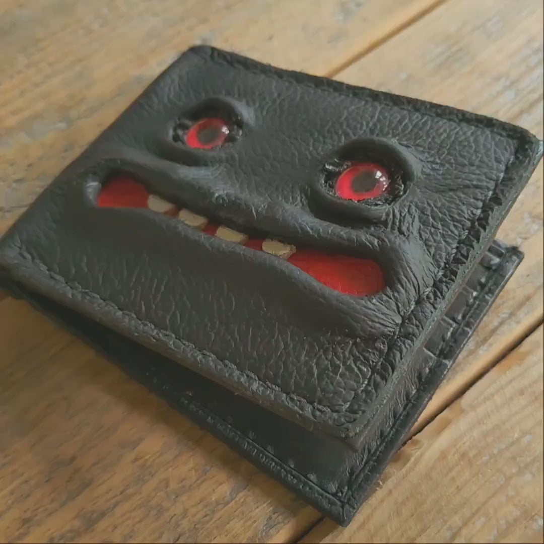 Enderman eyes - Mimic Shmuggle face - Necromonicon -  Red eyes - Leather wallet.