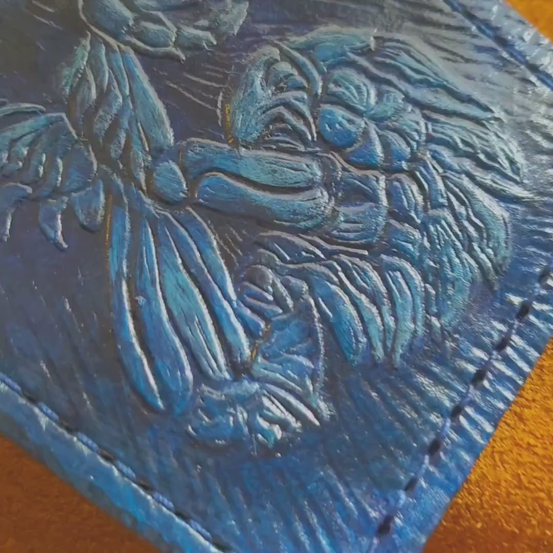 Ancient Chozo - blue- Leather Bifold Wallet - Handcrafted Wallet -