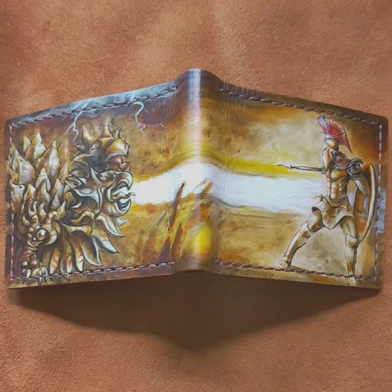 Spartan warrior and dragon Leather Bifold Wallet