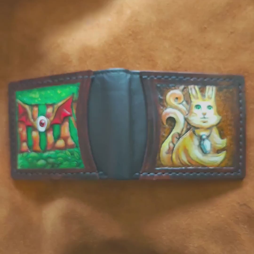Phantasy Star 1 SMS - Myau - Owlbear - leather wallet- Dark Brown - Leather Bifold Wallet - Handcrafted Wallet - Link Wallet
