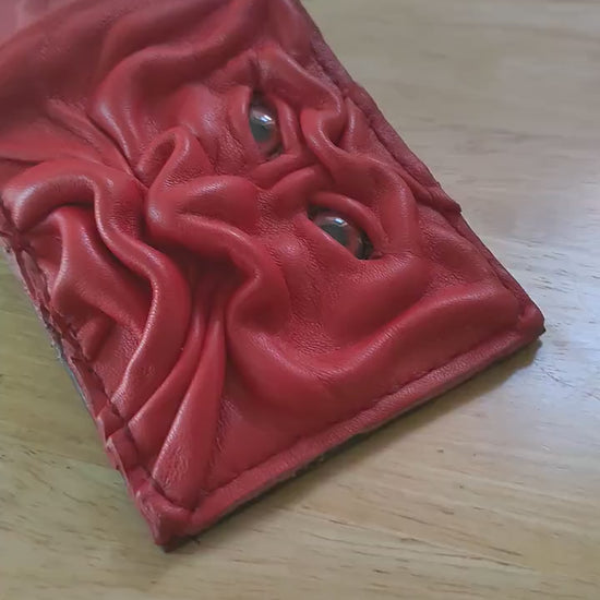 Red gargoyle monster face wallet - leather wallet