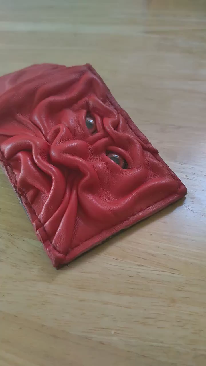 Red gargoyle monster face wallet - leather wallet