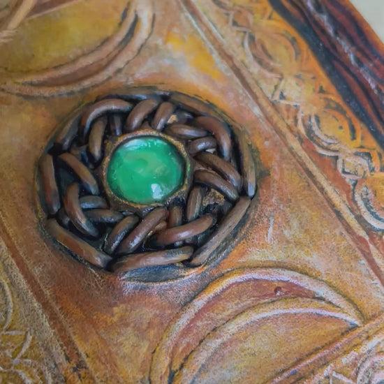Spell book style wallet - Green Eye Gem - Mystic - Leather wallet.