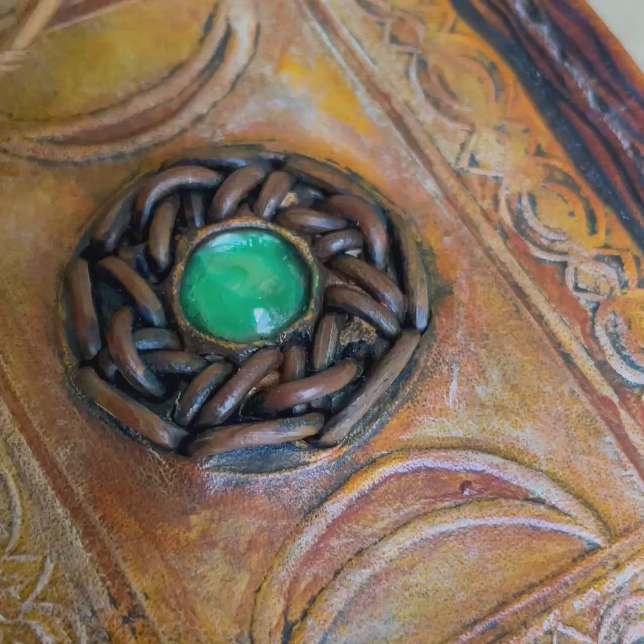 Spell book style wallet - Green Eye Gem - Mystic - Leather wallet.