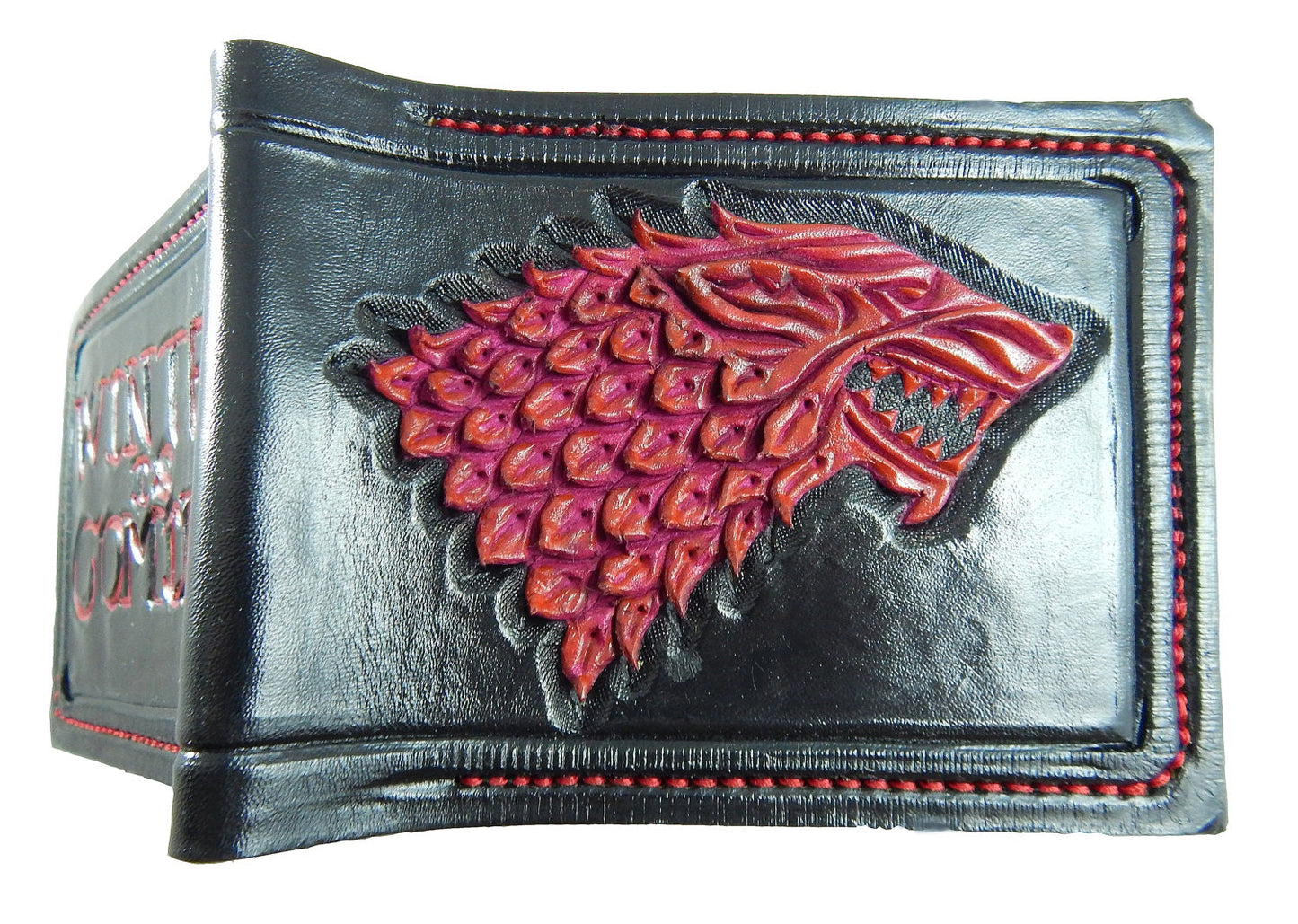 Red Stark Wolf leather wallet- Leather Bifold Wallet - Handcrafted Game of Thrones inspired Wallet -