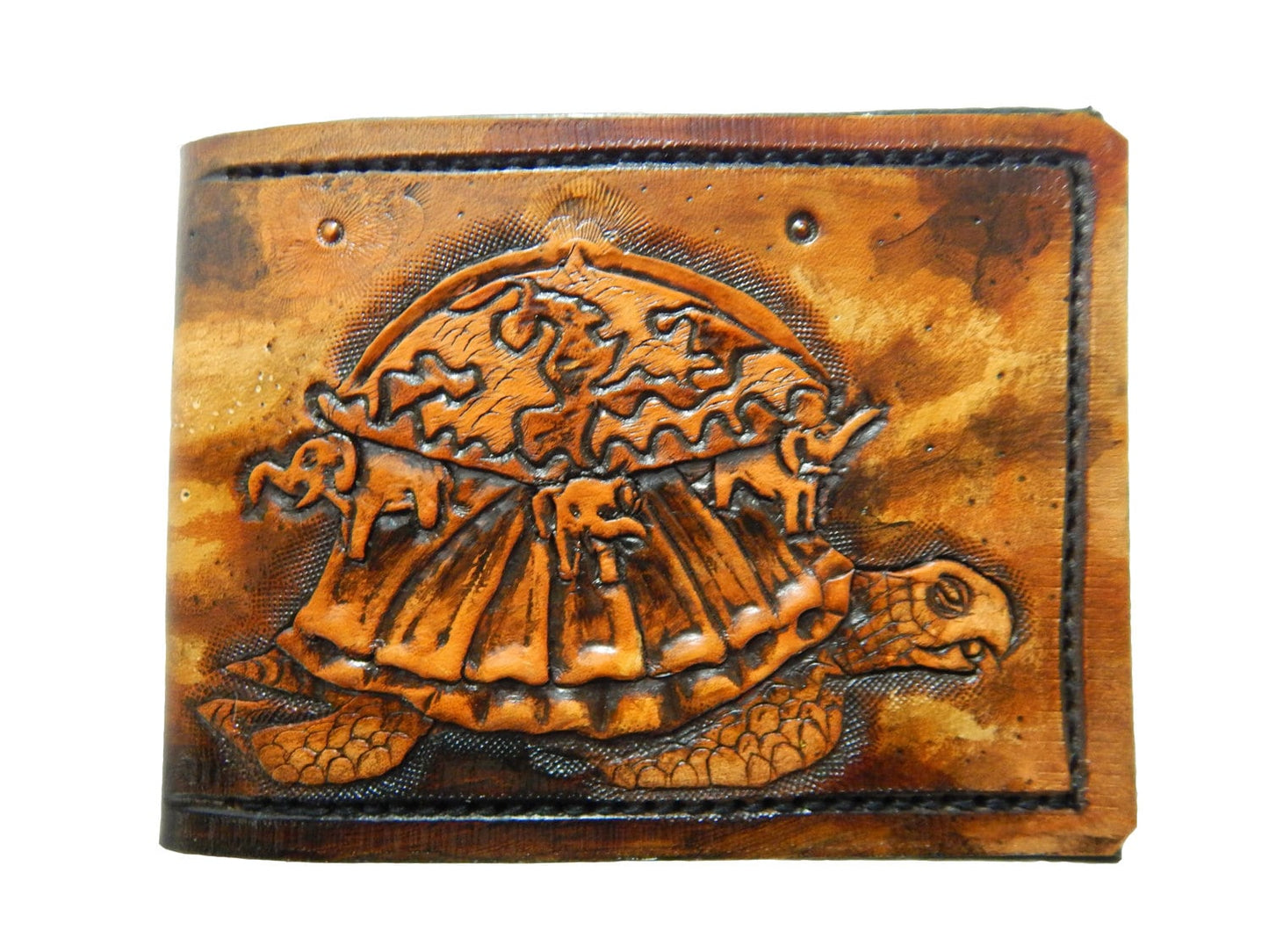 Hindu mythical Cosmic turtle - Akupāra - Leather Bifold Wallet - Handcrafted Wallet -