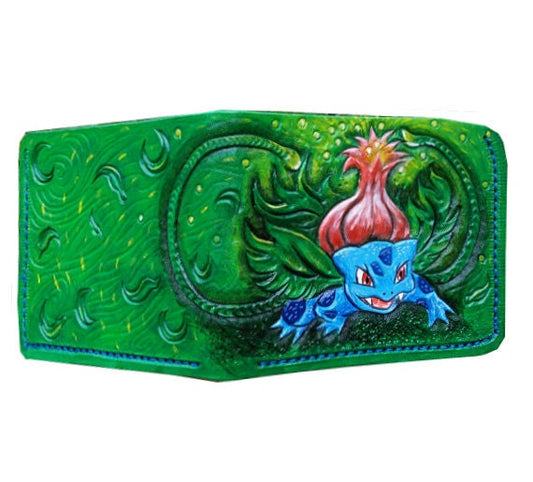 Ivysaur use Vinewhip - Leather Bifold Wallet - Handcrafted Wallet -