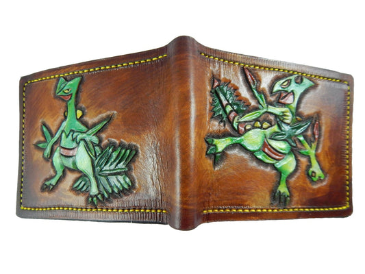 Sceptile and mega sceptile - Leather Bifold Wallet - Handcrafted Wallet -