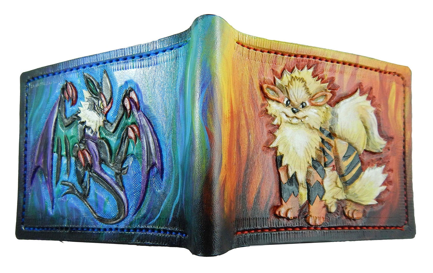 Arcanine and Noivern - Leather Bifold Wallet - Handcrafted Wallet -
