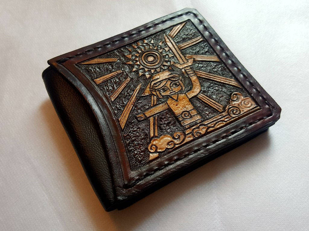 Wind Waker leather wallet- Dark Brown and ivory colour - Leather Bifold Wallet - Handcrafted Legend of Zelda Wallet - Link Wallet