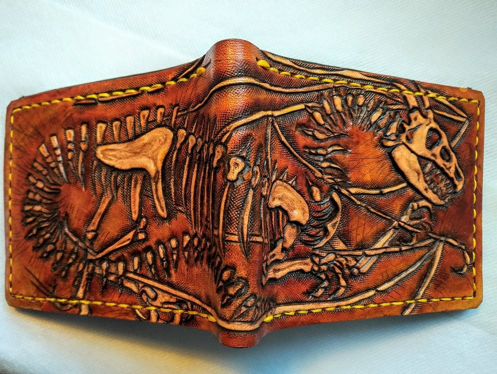 Dragon Skeleton - Fossil - Leather Bifold Wallet - Handcrafted Wallet -
