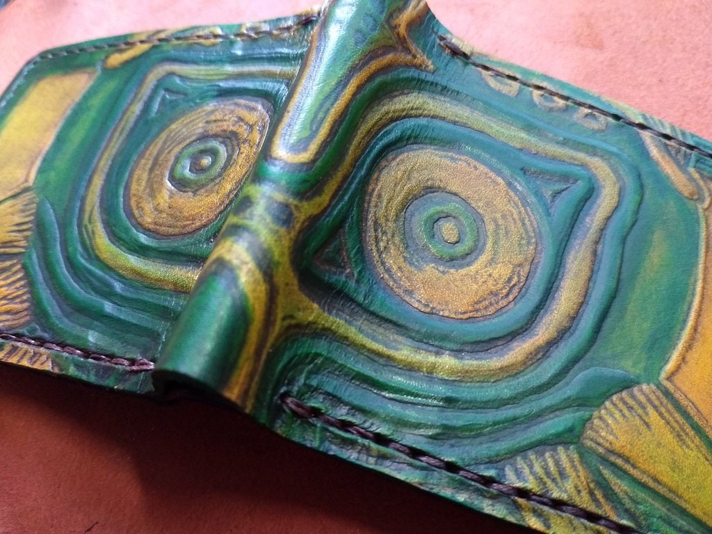 Majoras Mask- Green - Leather Bifold Wallet - Handcrafted Wallet -