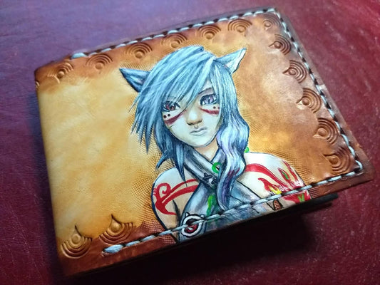 MMO Custom Character Portrait - Leather Bifold Wallet - Handcrafted Wallet -